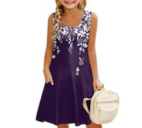 Generisch Abendkleider Luftig Partykleid Elegant Kinder Lässig Freizeitkleid Modern Trägerkleid Leicht Midikleid Vintage Blumenkleid Ärmelloses Festlicheskleid Boho Chiffonkleid(3-Purple,130)