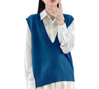 Generisch Ärmellose Strickweste Damen Ärmellos Einfarbig Oversize Pullover Teenager Mädchen Strickpullover Elegante Herbst Winter Vest Winterpullover Strick Pullunder Mäntel, Dunkelblau, L