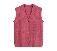 Generisch Ärmellose Strickweste Damen Baumwolle Gestreift V Ausschnitt Strickpullover Strickpullunder Ärmellos Winter Warm Pullover Vest Pullover Strickweste Schwarz Einfarbig Sweater Vest Pullunder