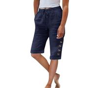 Generisch Angebote Bekleidung Kurze Hose Damen Leinenhose Leinenshorts Für Frauen, Knielange Lässige Shorts Mit Kordelzug Elastischer Taille, Lockere, Sportliche Strandshorts Fitness Hose Sommerhose