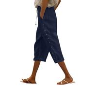 Generisch Angebote des Tages Heute Deal 3/4 Hosen Damen Sommer Leinenhose Bequeme Hose Casual Lockere Sommerhose Leicht Und Luftig Leinen Freizeithose Strandhose Mit Taschen Deals of The Day Women