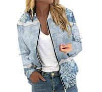 Generisch Angebote Klamotten Wintermantel Damen Warm Jacke Leichte Jacke Mit Reißverschluss, Mantel Mit Blumendruck, Stehkragen, Kurze Sport-Oberbekleidung Meine Bestellung Regenjacke Damen Sale