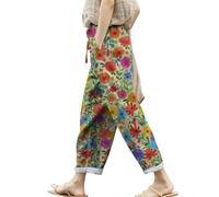 Generisch Angebote Sale Leichte Sommerhose Damen Damenhose Mit Elastischem Gürtel, Hoher Taille, Leinendruck, Freizeithose Hose Stretch 54 Blitzangebote des Tages