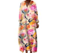 Generisch Angebote Sale, Strandkleid Lang, Strandkleid Lang Maxikleider V Ausschnitt Sommerkleider Leicht Und Luftig Boho Kleid Elegante Midikleid Freizeitkleid, Mittelalter Kleidung Damen