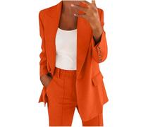 Generisch Anzug für Damen Elegant Blazer Anzug Set Einfarbig Streetwear Zweiteilig Hosenanzug Damen Modern Anzughose Revers Slim Fit für Abschlusssaison,Business,Büro Orange #1 5XL