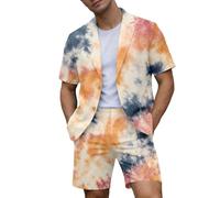 Generisch Anzug Herren mit Farbverlauf Kurzärmelig Sakko und Anzughose Elegante Herrenanzug Business Blazer Shorts Leicht Atmungsaktive Sommeranzug Sportanzug Freizeitanzug