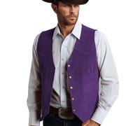Generisch Anzugweste Herren, Cowboy Weste Kostüm Herren Lederweste Ärmellos Western V-Ausschnitt Retro Trachtenweste 70er Hippie Gilet Einfarbige 60er Fasching Karneval Outfit, Lila, S