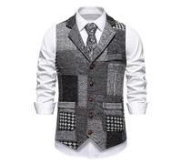 Generisch Anzugweste Herren Vintage Patchwork Weste Ärmellos V-Ausschnitt Business Westen Ärmellose Hochzeitsweste Modische Herrenweste Hochzeit Smoking Elegant Waistcoat