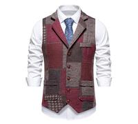 Generisch Anzugweste Herren Vintage Patchwork Weste Ärmellos V-Ausschnitt Business Westen Ärmellose Hochzeitsweste Modische Herrenweste Hochzeit Smoking Elegant Waistcoat