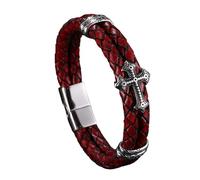 Generisch Armband Herren Leder, Kreuz Lederarmband Für Herren, Doppellagig, Geflochten, Kruzifix Manschettenarmband, Magnetverschluss, Stapelbar, Handgefertigt, Halloween Schmuck, Geschenke Für Fr