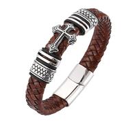 Generisch Armband Herren Leder, Kreuz Lederarmband Für Männer, Handgefertigt, Geflochtenes Kruzifix Armband, Magnetverschluss, Stapelbar, Halloween Schmuck, Geschenke Für Frauen, 16,5 Cm