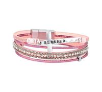 Generisch Armband Leder Herren, Damen Kreuz Lederarmband Boho Glaube Kruzifix Armband Mit Magnetverschluss Meditation Amulett Handgefertigter Manschettenarmreif Edelstein Schmuck Für Frauen Rosa