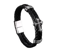 Generisch Armband Leder Herren, Kreuz Lederarmband Für Herren, Doppellagig, Geflochten, Kruzifix Manschettenarmband, Magnetverschluss, Stapelbar, Handgefertigt, Halloween Schmuck, Geschenke Für Da