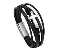 Generisch Armband Leder Herren, Mehrlagiges Lederarmband Mit Kreuz, Handgefertigt, Geflochtenes Manschettenarmband, Magnetverschluss, Glaube, Kruzifix, Halloween, Schmuck, Geschenke Für Frauen, Sil