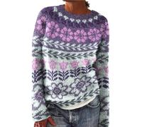 Generisch Ausgefallene Pullover Damen, Pullover Lila Damen, Jumpers Norweger Warm Kuschelpullover Strick Langarm Strickpullover Frühling Oberteil Winterpullover Oversize Winter