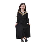 Generisch Baby Mädchen Gebetskleidung Langarm Kleider Elegantes langes Kleid für Teenager-Mädchen ethnische Abaya lässiges süßes Partykleid Black 6-7 Jahre