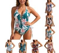 Generisch Badeanzug Damen Bauchweg Einteiliger Monokini Badeanzüge Strandmode für Frauen Bademode Swimsuit Sexy Tiefem V-Ausschnitt Badebekleidung Monokini Strandanzug Hawaii Boho