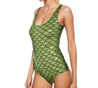 Generisch Badeanzug Damen Sexy mit Schuppenprint V Ausschnitt Hoher Beinausschnitt Badeanzug für Strand Pool Bademode Elastisch Bequem Bauchweg Schmaler Schnitt Schwimmanzug