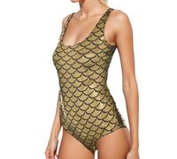 Generisch Badeanzug Damen Sexy mit Schuppenprint V Ausschnitt Hoher Beinausschnitt Badeanzug für Strand Pool Bademode Elastisch Bequem Bauchweg Schmaler Schnitt Schwimmanzug