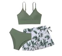 Generisch Badeanzug Mädchen Kinder Bikini Set 3-Teilige Einfarbige Bikinis Badeanzüge Sommer Strand Schwimmanzug mit Triangel Bikinihose Teenager Sport Schnell Trocknend Badebekleidung für 8-16 Jahre
