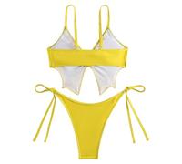 Generisch Badeanzug Push Up Damen, Einfarbiger Druck Geteilte Hose Mit Hoher Taille Hosenträger Rückenfreier Bikini