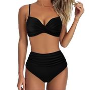 Generisch Badeanzug zweiteilig Damen Bikini-Sets Für Damen Bügelbikini Set Bikini Rot Bügel Glitzer Bauchweg Mit Triangel Oberteil Hoher Beinausschnitt Grosse Grössen Orange Push Up Y2k Schwarz XL