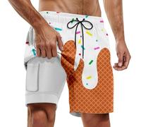 Generisch Badehosen FüR Herren,Herren-Boardshorts FüR Poolpartys Und StrandaktivitäTen Doppellagige Bademode Mit Schmelzendem Eisdruck Sommer FüR Stylische Jungs