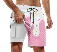 Generisch Badehosen FüR Herren,Herren-Boardshorts FüR Poolpartys Und StrandaktivitäTen Doppellagige Bademode Mit Schmelzendem Eisdruck Sommer FüR Stylische Jungs