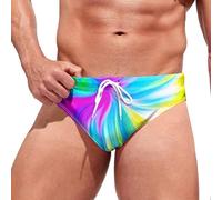 Generisch Badeslip Herren Badehose Sommer Kurz Eng Badehosen Buntes Muster Slips mit Innerse Kordelzug Swimwear Schnelltrocknend Schwimmhose Hawaiislip Strandslip