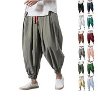 Generisch Baggy Haremshose Herren Sommer Freizeithose mit Kordelzug Leichte Sommerhose Weite Pumphose Pluderhose Elastischer Taille Japanische Aladinhose für Männer Junge Y2K Hippie Hose Streetwear