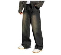 Generisch Baggy Jeans Herren Hellblaue Flared Mit Weitem Bein Jeanshose Lange Leicht Breite Pants Cargo Große Größen Y2K Coole Hose Schwarz 3XL