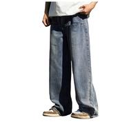 Generisch Baggy Jeans Herren Mit Weitem Bein Breite Vintage Streetwear Baggy-Jeans Loose Fit Stretch Hip Hop Hose Cargo Jeans Y2K Frühling-Herbst Große Größen Jeans Jeanshose Blau 3XL