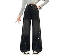 Generisch Baggy Jeans Mädchen, Hose Teenager Mädchen Wide Leg Jeans Baggy Denim Hosen Hohe Taille Punk Lose Gerade Hosen Hip Hop Lange Hose Stretch Comfort Cargo Freizeithose Baggy Pants Y2k