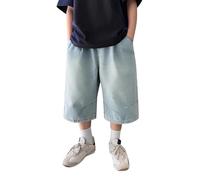 Generisch Baggy Shorts Jungen,Leicht Jeanshose Atmungsaktive Short Regular Denimhose Freizeithose mit Taschen Jeans Jungen 176 Hose Kinder Jeanshosen Straight Cargohose
