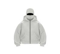 Generisch Balaclava Hoodie with Built In Balaclava, Zip Up Fashion Double Layer Hoodie with Mask for Men, Ski Mask Hoodies (Light Grey,S)