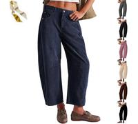 Generisch Barrel Corduroy Pants for Women,Mid Rise Baggy Elastic High Waist Pants,Casual Wide Leg Business Work Trousers with Pockets
