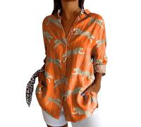 Generisch Batik Langarmshirt Damen Vintage Fisch Kunstdruck Hemdbluse Button Down Leinen Hemdshirt Oberteil Locker Reverkragen Blusenshirt Langarmshirt Sommer Elegant Bluse Tunika