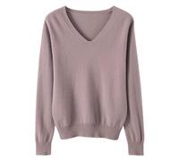 Generisch Baumwoll Pullover Damen Pullover Damen Elegant V-Ausschnitt Pulli Einfarbig Langarm Shirt Winter Warm Strickpullover Leicht Dünne Casual Sweater Weicher Wollpullover