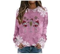 Generisch Baumwolle Damen Lässiges, Flauschiges Pullover-Sweatshirt mit Rundhalsausschnitt Langen Ärmeln für Damen (XL)