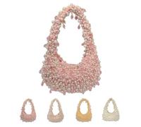 Generisch Beaded Pearl Shoulder Bags for Women, White Beaded Bag, Summer Handmade Hobo Handbag, Half Moon Purse, Fresh Cute, Versatile Casual Fashionable (Pink)