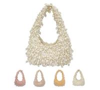 Generisch Beaded Pearl Shoulder Bags for Women, White Beaded Bag, Summer Handmade Hobo Handbag, Half Moon Purse, Fresh Cute, Versatile Casual Fashionable (Beige)