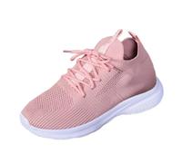 Generisch Bequeme Sneaker Damen - Damen-Sneaker leichtem Flyweave-Mesh atmungsaktiv bequem unifarben mit Schnürung Flache Sohle für große Größen vielseitig kombinierbarer Alltagsschuh