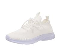 Generisch Bequeme Sneaker Damen - Damen-Sneaker leichtem Flyweave-Mesh atmungsaktiv bequem unifarben mit Schnürung Flache Sohle für große Größen vielseitig kombinierbarer Alltagsschuh