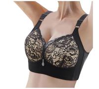 Generisch Bequemer, ungepolsterter Spitzen-Unterwäsche-BH für Damen in Übergröße, verstellbar, atmungsaktiv (Black, 38)