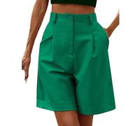 Generisch Bermuda Shorts Damen Lässig Elastische Hohe Taille Weite Bein Kurzhose Business Cargo Hosen Sommer Short mit Taschen,Sport Shorts Damen