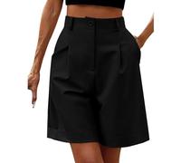 Generisch Bermuda Shorts Damen Lässig Elastische Hohe Taille Weite Bein Kurzhose Business Cargo Hosen Sommer Short mit Taschen,Sport Shorts Damen