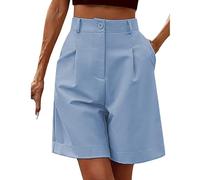 Generisch Bermuda Shorts Damen Lässig Elastische Hohe Taille Weite Bein Kurzhose Business Cargo Hosen Sommer Short mit Taschen,Sport Shorts Damen