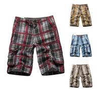 Generisch Bermuda Shorts Herren Kariert Herrenshorts Klassisch Geschnittene Cargo Shorts mit Multi Taschen Sommer Casual Leichte Wandershorts Outdoor Atmungsaktiv Trekkinghose Kurze Arbeitshose