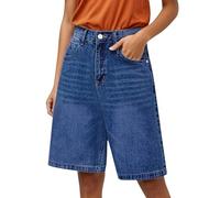 Generisch Bermudas Damen Sommer - Jeans Shorts Bermuda Kurze Hose Weite Bein Kurzhose Business Cargo Hosen High Waist Knielang Mit Tasche Baggy Y2K Sommerhose Jeanshose Caprihose