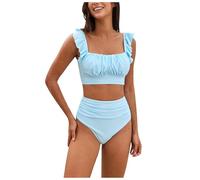 Generisch Bikini Damen Set Bauchweg Rüschen Zweiteiliger Badeanzug Blumenmuster Bikini-Sets Push Up High Waist Bademode Badeanzüge Bikini Oberteil mit Bikinihose 2 Piece Swimsuits Schwimmanzug